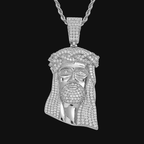 Braided Jesus Pendant – White Gold Plated