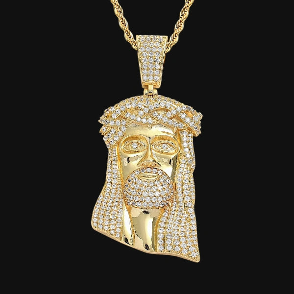Braided Jesus Pendant – White Gold Plated