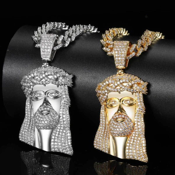 Braided Jesus Pendant – White Gold Plated
