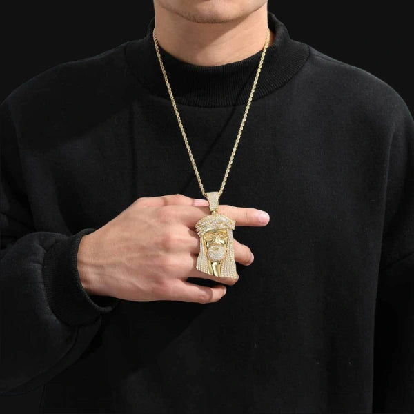 Braided Jesus Pendant – White Gold Plated