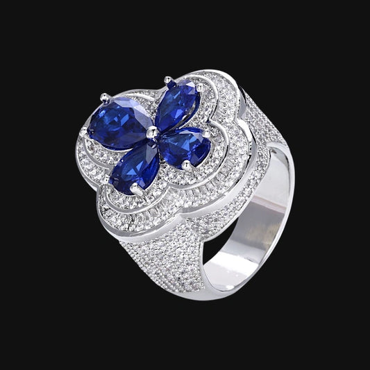 Bague Trèfle Glacé–Plaqué Or Blanc
