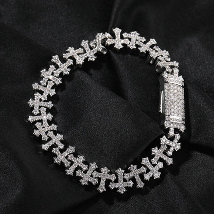 11,5 mm Gothic Cross Link armbånd – hvidguld belagt