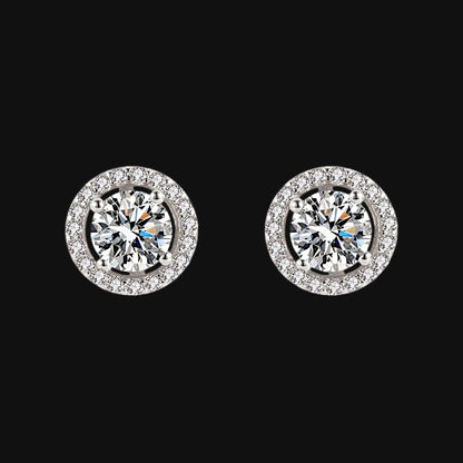 SClous d'oreilles ronds en moissanite 925 Classic Shine–Plaqué or blanc