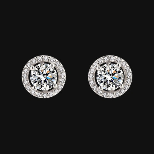 S925 Classic Shine Round Moissanite Studs – White Gold Plated