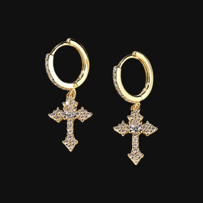 Iced Cross Drop Earrings – S925 White Gold Plated