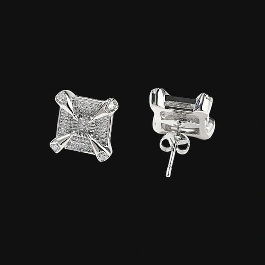 Clous d'oreilles carrés Crown Claw–Plaqué or blanc