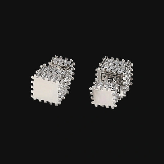 Clous d'oreilles Iced Block–Plaqué or blanc