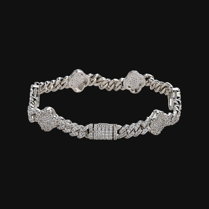 S925 Moissanit-Klee-Kubaner-Armband – Weißgold plattiert