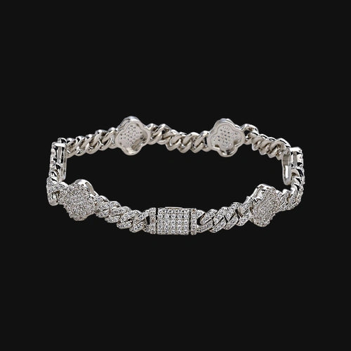 S925 Moissanit-Klee-Kubaner-Armband – Weißgold plattiert