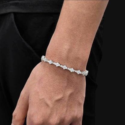 SBracelet tennis flocon de neige glacé en moissanite 925 7 mm–Plaqué or blanc