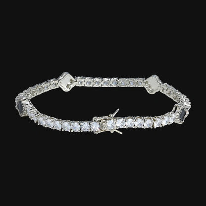 S925 Moissanite 4mm Iced Out Black Clover Tennis Bracelet – White Gold Plated