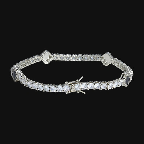 S925 Moissanite 4mm Iced Out Black Clover Tennis Bracelet – White Gold Plated