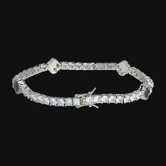 S925 Moissanit 4mm Iced Out Sort Kløver Tennisarmbånd – Hvidforgyldt