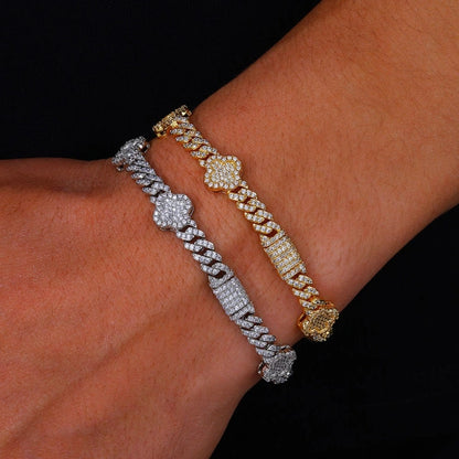 S925 Moissanit-Klee-Kubaner-Armband – Weißgold plattiert