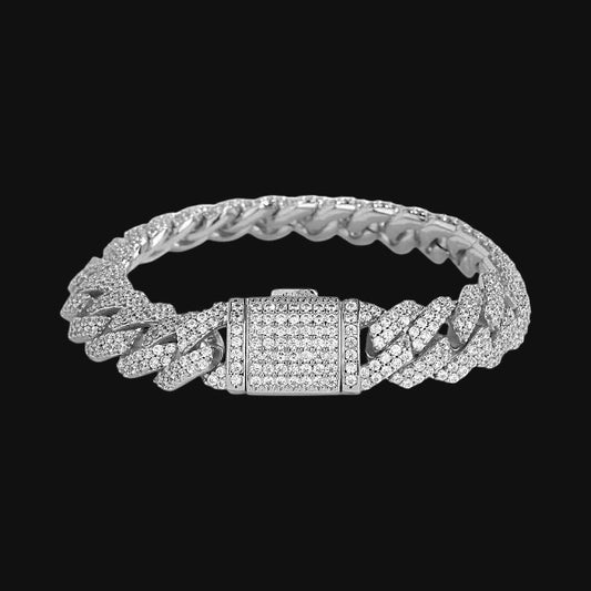 S925 Moissanit 12mm Iced Out Dobbelt Række Cubansk Armbånd – Hvidforgyldt