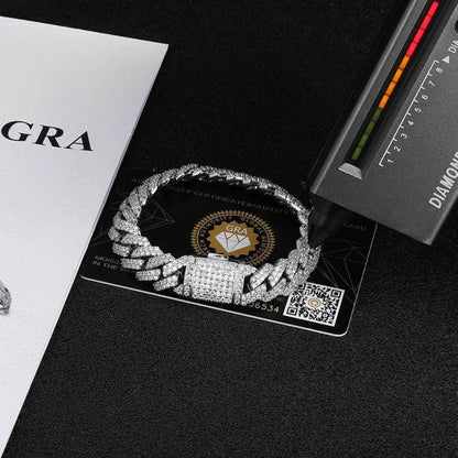 S925 Moissanit 12mm Iced Out Dobbelt Række Cubansk Armbånd – Hvidforgyldt
