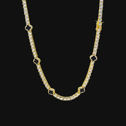 S925 Moissanite 4mm Iced Out Black Clover Tennis Chain – White Gold Plated