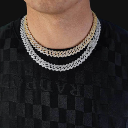 S925 Moissanite 12mm Iced Out Double Row Cuban Chain – White Gold Plated