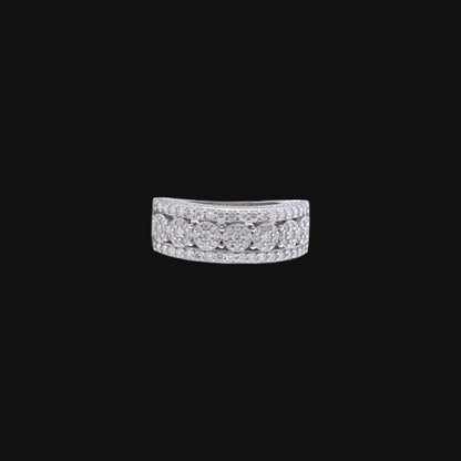 S925 Moissanite Triple Band Square Ring - White Gold Plated