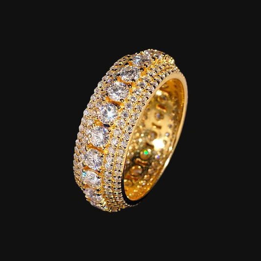 S925 Moissanit Triple Row Ice Ring – Hvidforgyldt