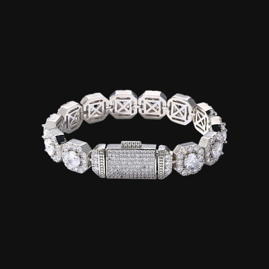 10mm Classic Cluster Bracelet – White Gold Plated