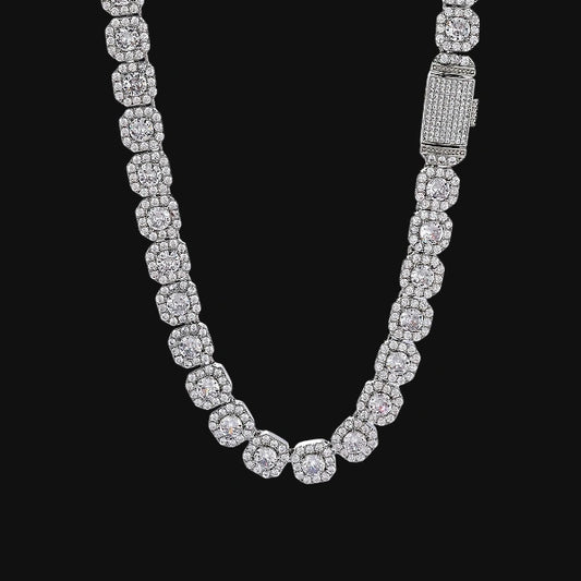 10mm Classic Cluster Chain - White Gold Plated
