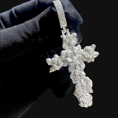 Frozen Flame Cross Pendant – White Gold Plated