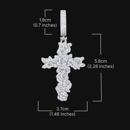 Frozen Flame Cross Pendant – White Gold Plated
