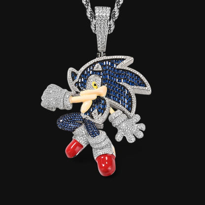Electric Blue Hedgehog Pendant – White Gold Plated