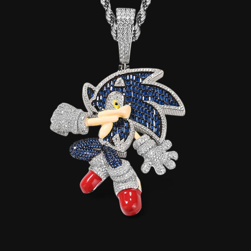 Electric Blue Hedgehog Pendant – White Gold Plated