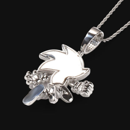 Electric Blue Hedgehog Pendant – White Gold Plated