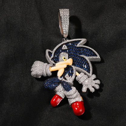 Electric Blue Hedgehog Pendant – White Gold Plated