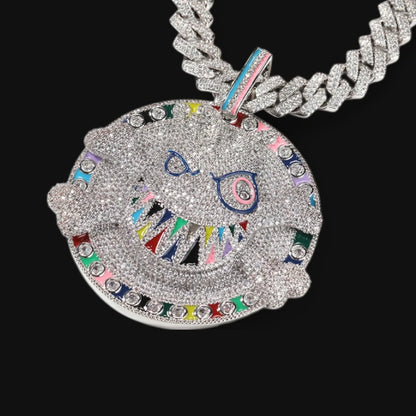 XXL Ghostly Cartoon Flame Pendant -  White Gold Plated
