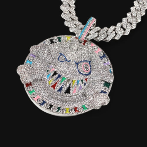 XXL Ghostly Cartoon Flame Pendant -  White Gold Plated