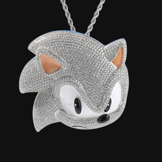 Large Iced Hedgehog Pendant – White Gold Plated