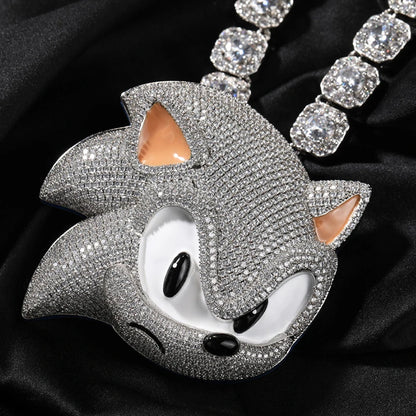Large Iced Hedgehog Pendant – White Gold Plated