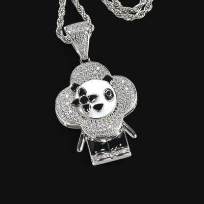 Crystal Panda Charm Pendant - White Gold Plated