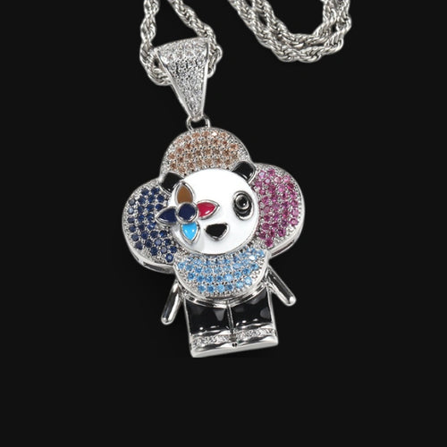 Crystal Panda Charm Pendant - White Gold Plated