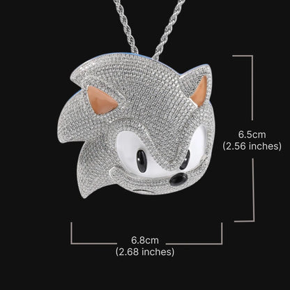 Large Iced Hedgehog Pendant – White Gold Plated