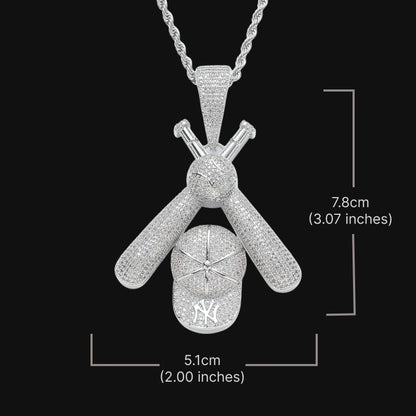 Iced Out Bats & Cap vedhæng – hvidguld belagt