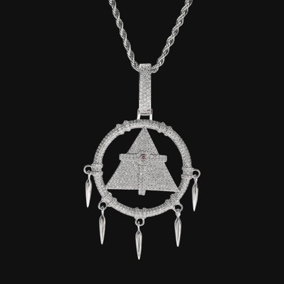Iced Out Guardian Pyramid Pendant -  White Gold Plated