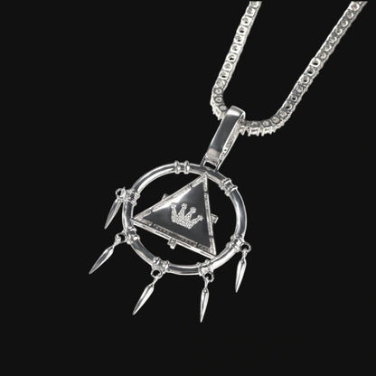 Iced Out Guardian Pyramid Pendant -  White Gold Plated