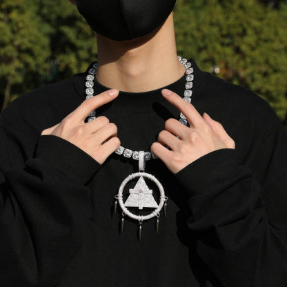 Iced Out Guardian Pyramid Pendant -  White Gold Plated