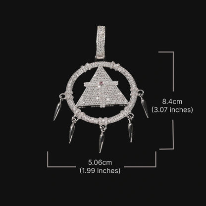 Iced Out Guardian Pyramid Pendant -  White Gold Plated
