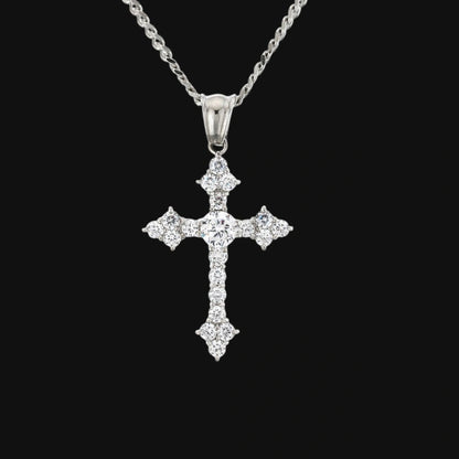 Classic Cross with Stones – White Gold Plated