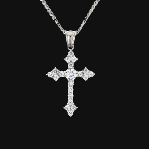 Classic Cross with Stones – White Gold Plated