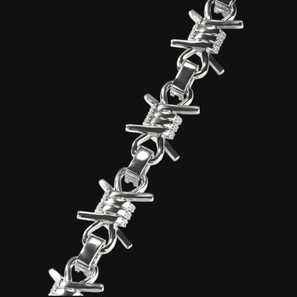 Iced Out Stacheldraht Kubanisches Armband - Weißgold plattiert