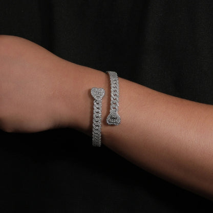 Iced Out Herz Kubanischer Armreif - Weißgold plattiert