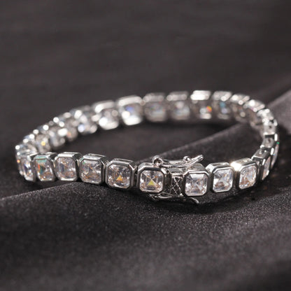 6mm Iced Out Square Tennis Bracelet - White Gold Plated