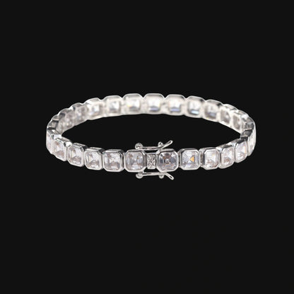 6mm Iced Out Square Tennis Bracelet - White Gold Plated